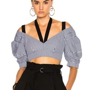 Erdem Debra Top Navy Striped Crop Blouse Size 4